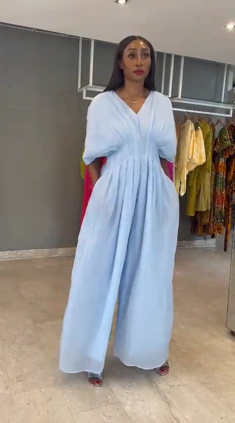 Fluid Pleated Jumpsuit baby blue