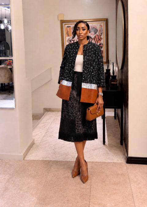 Multi media midi skirt