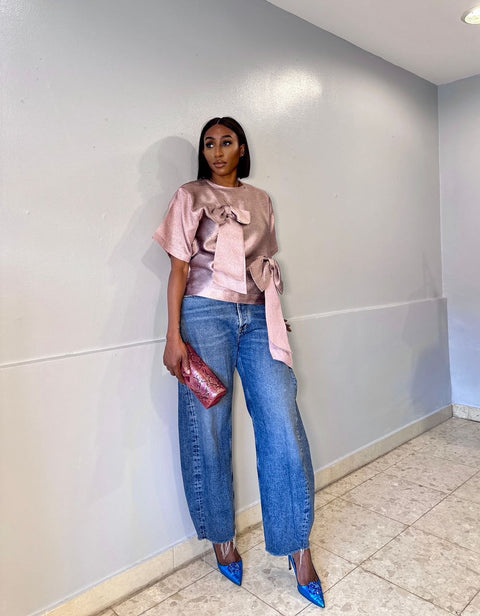 Alisha bow embellished top Peach