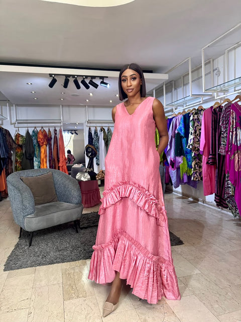 Amara ruffle Maxi dress pink