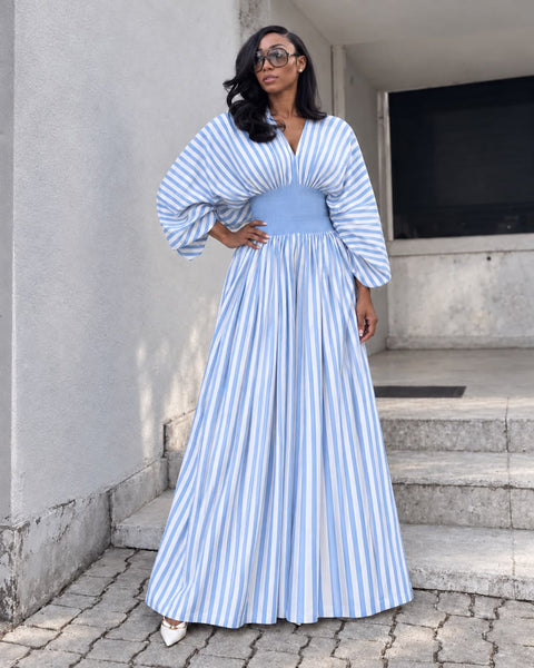 NAVA DRESS BLUE/WHITE