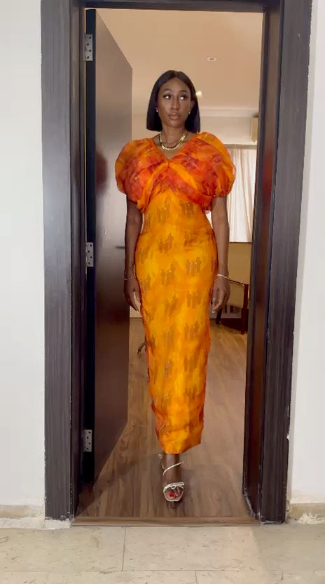 Organza puffy sleeve dress